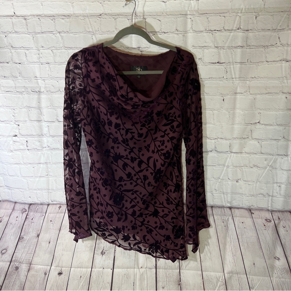 Sandra Darren Purple Sheer Blouse Sz 8